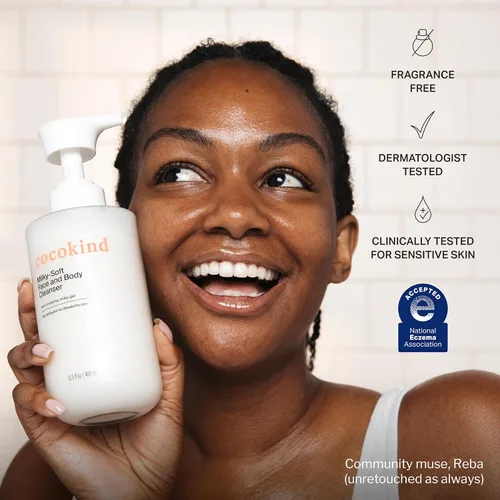 Vista 2 de Cocokind Milky-Soft Limpiador facial y corporal, gel hidratante facial y corporal para pieles sensibles, limpiador suave con ceramidas, sin