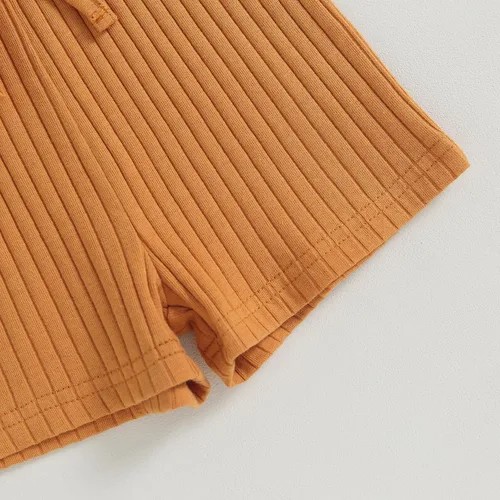 Vista 49 de Traje de verano para niña pequeña, de manga corta, acanalado, overol liso, pantalones cortos, ropa para recién nacidos