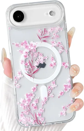 Vista 69 de NITITOP Funda magnética transparente compatible con iPhone 14 Plus/15 Plus, compatible con MagSafe lindas flores, hojas florales para mujeres