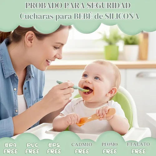 Vista 4 de Cucharas de silicona para bebés de 6 meses, cucharas de alimentación para bebés sin BPA, cucharas de autoalimentación para bebés de 6 a 12 meses