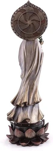 Vista 3 de Top Collection Estatua de Guan Yin de pie en pedestal de loto, escultura de Quan Yin de la diosa de la compasión y la misericordia de Asia oriental