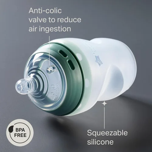 Vista 3 de Tommee Tippee Natural Start - Biberones anticólicos de silicona de 9 oz libres de BPA, para bebés de 0+ meses, silicona con sensación como la piel