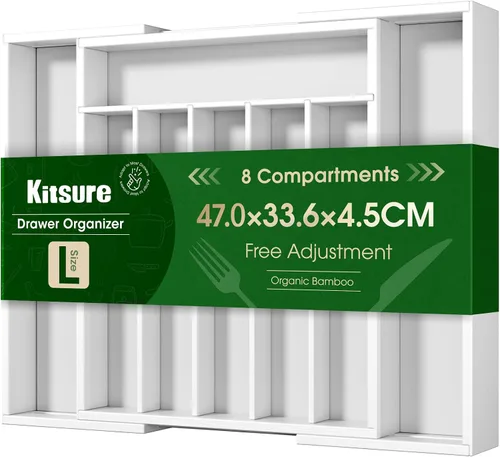 Vista 6 de Kitsure Organizador de cubiertos – Organizador de cajones de cocina de bambú expandible para utensilios de cocina y cubiertos, organizadores