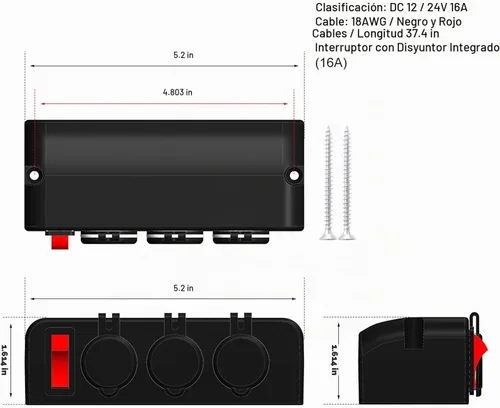 Vista 6 de Divisor de encendedor de cigarrillos de 3 enchufes, adaptador de toma de corriente de 12V con interruptores LED de encendido/apagado para automóvil