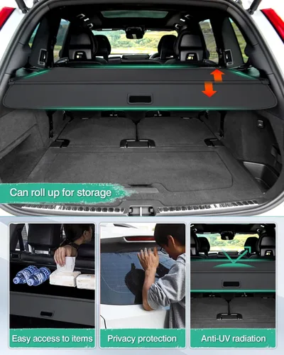 Vista 4 de Powerty Cubierta de carga para Volvo XC90 2016-2024 2025 Accesorios Cubierta de maletero retráctil Cubierta de blindaje de maletero Cubierta