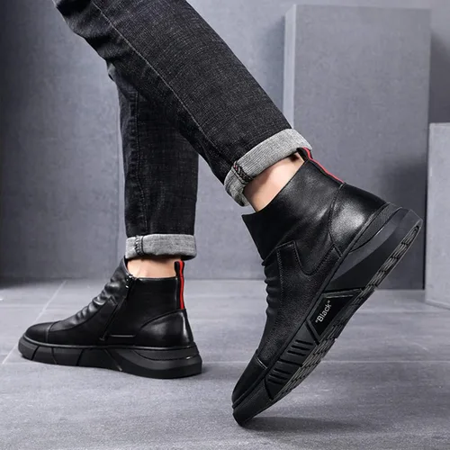 Vista 6 de Keilinia Botas de cuero casuales de alta calidad italianas negras para hombre, botines antideslizantes que absorben los golpes para otoño 2022