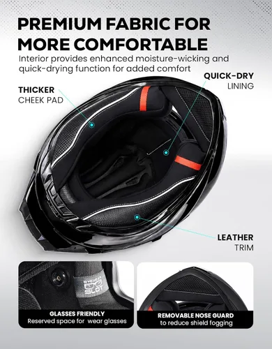 Vista 5 de XFMT Casco de motocicleta de cara completa, casco de doble visera para bicicleta de calle, ATV con protector solar interno para adultos, hombres
