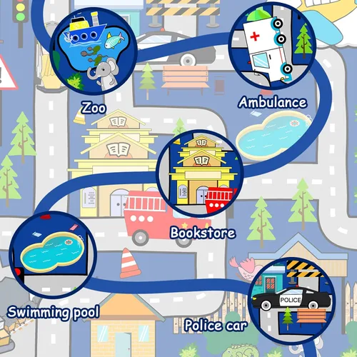 Vista 5 de Alfombra de juego para niños, alfombra de coche para niños, tapete de automóvil con mapa de vida de la ciudad para niños, juguete educativo