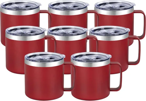 Vista 27 de VEGOND Taza de café aislada de 14 onzas con asa, taza de café de viaje de acero inoxidable con tapa, taza de café de metal al vacío de doble pared
