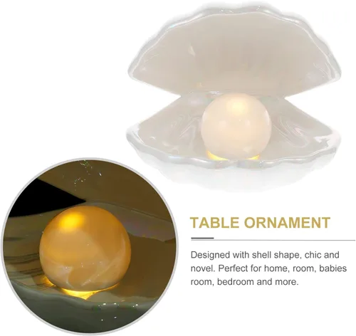 Vista 2 de IMIKEYA Shell Pearl Light White Ceramic LED Pearl in Shell Luz nocturna Escritorio portátil inspirado en el océano Lámpara de concha para dormitorio