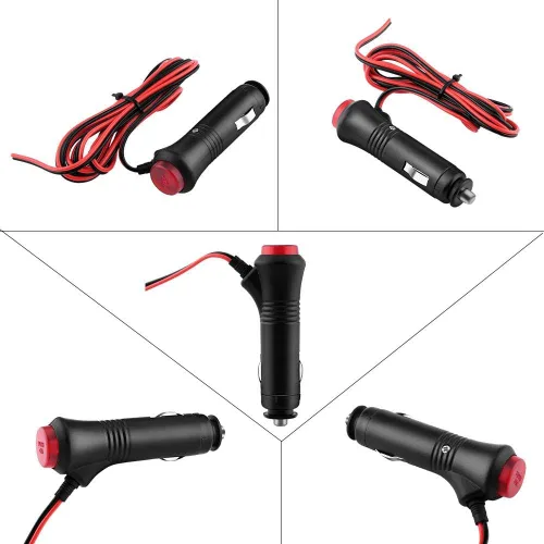 Vista 4 de Enchufe para encendedor de cigarrillos con cable, plástico Qiilu y materiales metálicos, 12 V, 24 V, 4.9 ft, enchufe macho para encendedor