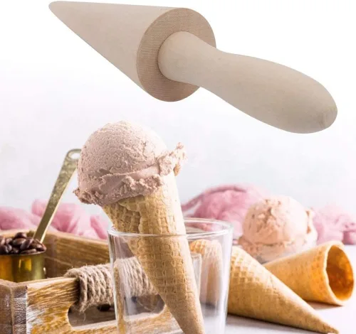 Vista 8 de Molde de cono de helado, molde de madera reutilizable para cuernos de crema de 9.1 pulgadas, rodillo de pizza para gofres para cocina, cocinar