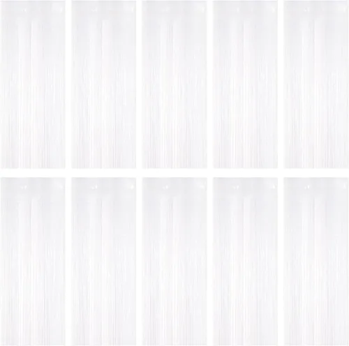 Vista 29 de Paquete de 5 cortinas de papel de aluminio negro de 3.2 x 9.8 pies, cortinas de oropel metálico con flecos, telón de fondo para cabina de fotos
