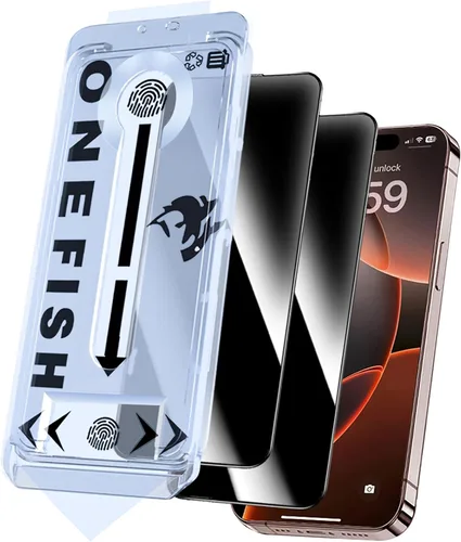 Vista 7 de OneFish Película de vidrio para iPhone 11 / XR, vidrio templado, automático, a prueba de polvo, sin burbujas, película protectora fácil de aplicar