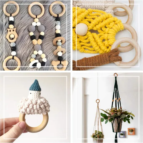 Vista 7 de 15 anillos de madera de macramé, anillos de madera maciza sin terminar naturales para conectores colgantes de manualidades (2.165 in)