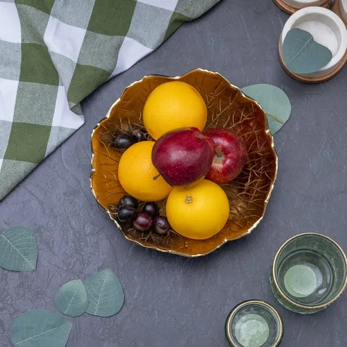 Vista 5 de Cuenco de hojas para servir frutas, aperitivos, negro y dorado, elegante decoración del hogar, mesa de mesa, charcutería, plato de tocador