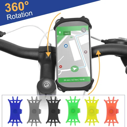 Vista 5 de PATIKIL 2 soportes de teléfono para bicicleta, rotación de 360°, de silicona, para teléfonos de 3 a 6.5 pulgadas, soporte de teléfono ajustable