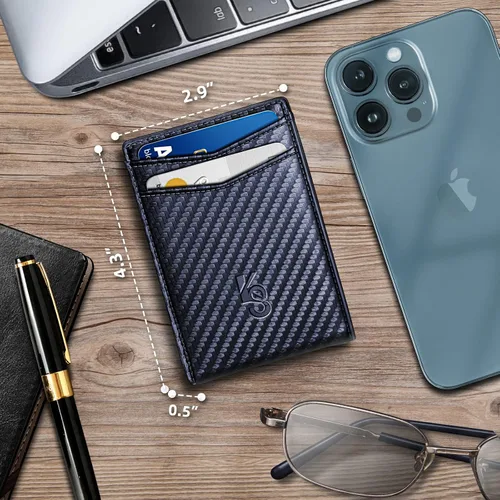 Vista 5 de KEMISANT Billetera para hombre para Airtag o uso estándar, cartera delgada con bolsillo frontal con 11 tarjetas con bloqueo RFID, sin agujeros