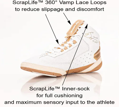 Vista 5 de ScrapLife Ascend One Bo Nickel Signature Model Zapatos de lucha libre Blanco y dorado
