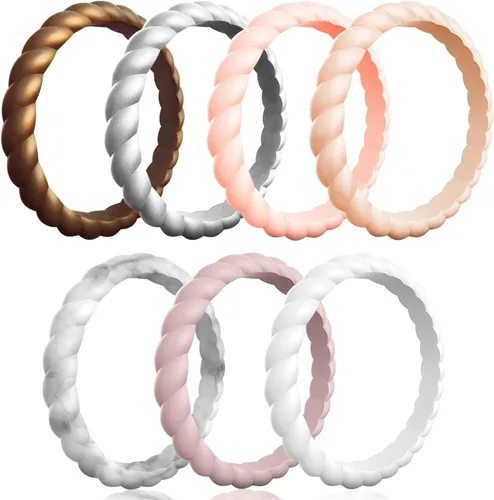 Vista 18 de Egnaro Women's Braided Silicone Wedding Ring, Stylish Stackable Rubber Band