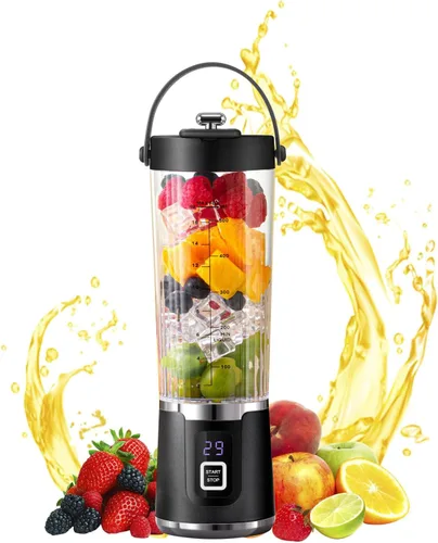 Vista 8 de Máquina de mezcla portátil de 200 W Copa 20.3 fl oz Exprimidor eléctrico Máquina Mezclador de frutas para batidos Multifuncional Smoothie Maker Negro