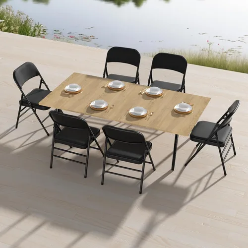 Vista 2 de Paquete de 4 sillas plegables negras con cojín acolchado de tela, juego de sillas de comedor de tela, sillas plegables apilables portátiles