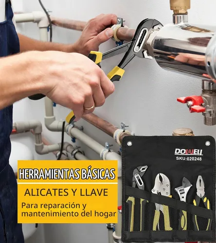 Vista 6 de DOWELL Juego de alicates de 4 piezas, combinación de 8 y 10 pulgadas, alicates para juntas de bloqueo y ranura, llave ajustable, bolsa