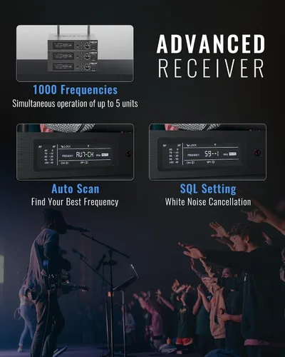 Vista 4 de Sistema de micrófono inalámbrico Phenyx Pro True Diversity con 1000 canales sintonizables, set de micrófono inalámbrico único con escaneo