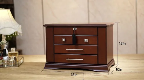 Vista 5 de Joyero grande con acabado de madera de caoba con espejo de cerradura hecho de francés
