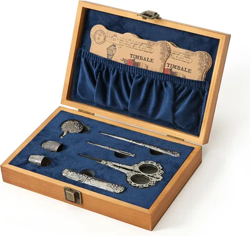 Vista 2 de Kit de tijeras de bordado vintage, regalo de Navidad para profesionales de costura, kit de costura antiguo europeo, herramientas de costura Plata