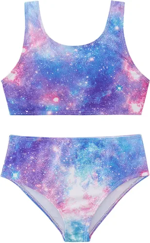 Vista 3 de AIDEAONE Conjunto de traje de baño de 3 piezas para niñas con kimono de secado rápido con cordón de ajuste para 5-12 años