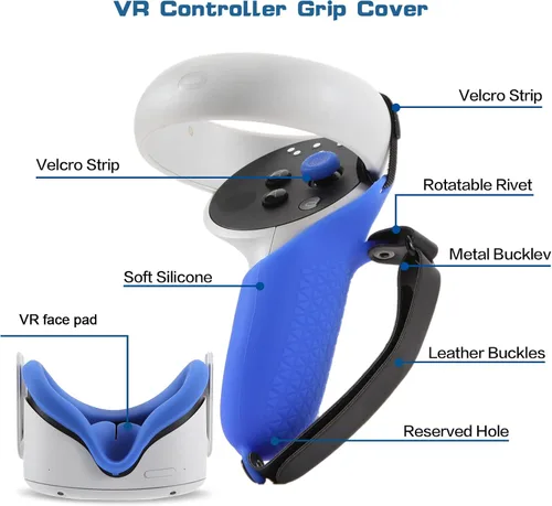 Vista 4 de OOAVR Controller Grip Cover for Oculus Quest 2,VR Silicone Face Pad,Lens Protection Cover,Thumbstick Covers,Sweat-ProofAnti-ThrowAdjustable(4pcs