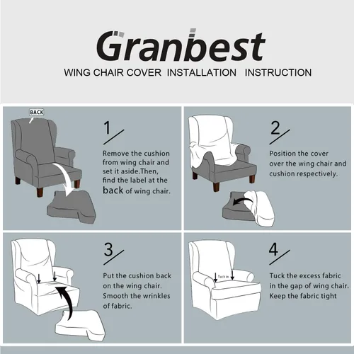 Vista 6 de Granbest Premium Water Repellent Wingback Chair Cover 2-Piece High Stretch Jacquard Fabric Wing Back Chair Slipcovers (Wing Chair Cover, Gray)