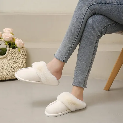 Vista 6 de PLMOKN Pantuflas peludas para hombre para interiores y exteriores, suela de goma antideslizante, espuma viscoelástica, lindas sandalias de almohada