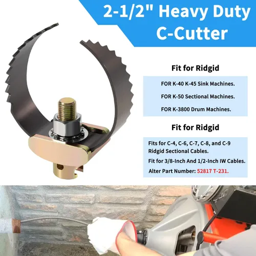 Vista 2 de 52817 T-231 2-1/2" Heavy Duty C Cutter Herramientas de limpieza de drenaje para Ridgid c-4, c-6, c-7, c-8, c-9, compatible con máquinas de limpieza