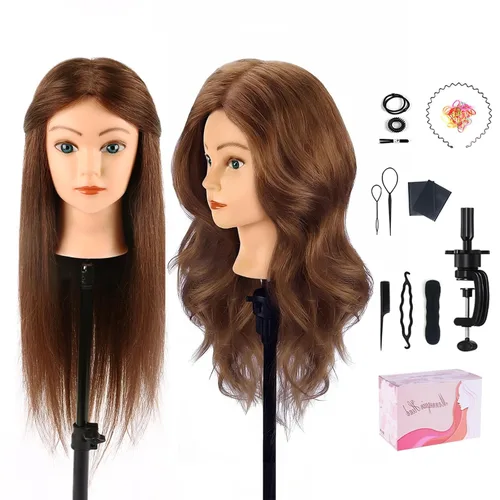 Vista 10 de Mannequin Head with 100% Human Hair,TopDirect 16"Real Hair Cosmetology Mannequin Manikin Head Hair Styling Hairdressing Practice Training Doll Head