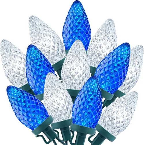 Vista 10 de Cadena de luces LED C9 de Navidad, 66 pies con 100 luces LED impermeables en forma de fresa, cadena de luces con enchufe extensible de cable verde
