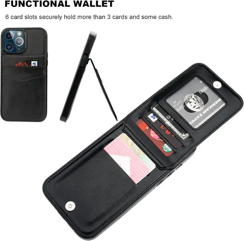 Vista 4 de KIHUWEY Compatible con iPhone 13 Pro Max Funda Cartera con Soporte para Tarjetas de Crédito, Cuero Premium Cierre Magnético Soporte Plegable Funda