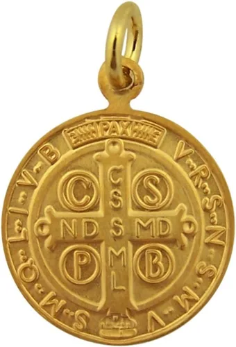 Vista 2 de Medalla de protección contra el mal de San Benito de plata de ley con revestimiento de oro de 16 quilates, 34 pulgadas
