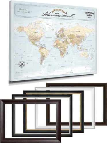 Vista 60 de IPIC - Lienzo con mapas de EE. UU. para decoración de pared, mapa con pin de empuje para marcar viajes, mapa de viaje impreso de EE. UU.