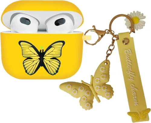 Vista 8 de Funda compatible con Airpods de 3ª generación 2021, bonita funda de silicona líquida de dibujos animados de mariposa 3D para niños y adolescentes