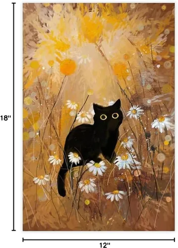Vista 6 de Fyzuf Arte de pared de gato, pintura al óleo sobre lienzo, póster de lindo cubismo de gato, colorido, lindo, gatos, decoración estética, habitación