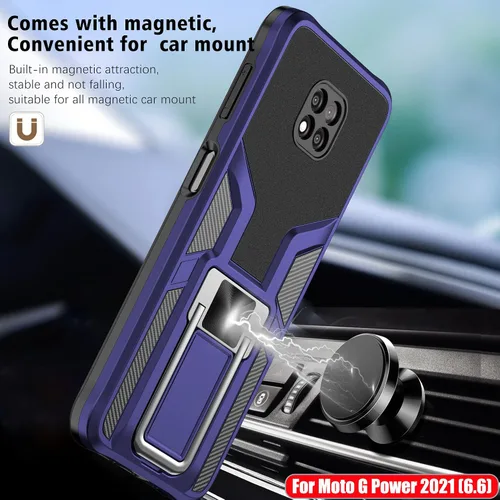 Vista 5 de Funda compatible con Motorola Moto G Power 2021, resistente grado militar, a prueba de golpes, doble protección (TPU+PC), funda magnética sólida