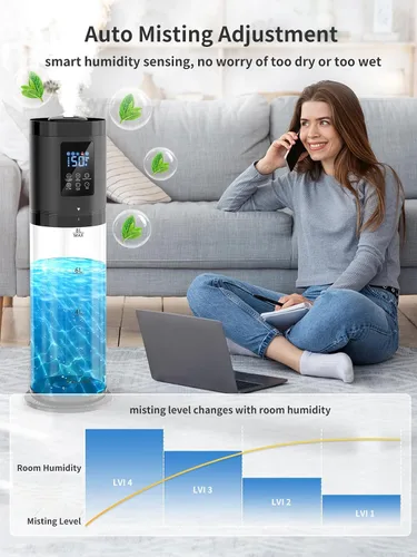 Vista 8 de Humidificadores de 8L para Dormitorio, 30dB Silencioso, Cobertura de 500 pies², Tiempo de Funcionamiento de 60H, Llenado Superior, Humidificador