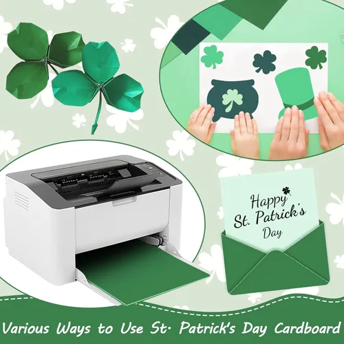 Vista 5 de JULBEAR 30 hojas de cartulina de colores del día de San Patricio 5 colores 180 g/m² 8.5x11 pulgadas, cartulina verde surtida para tarjetas DIY