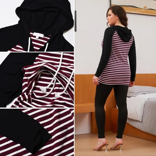 Vista 18 de Bhome Camisa de lactancia de manga larga con capucha para lactancia materna