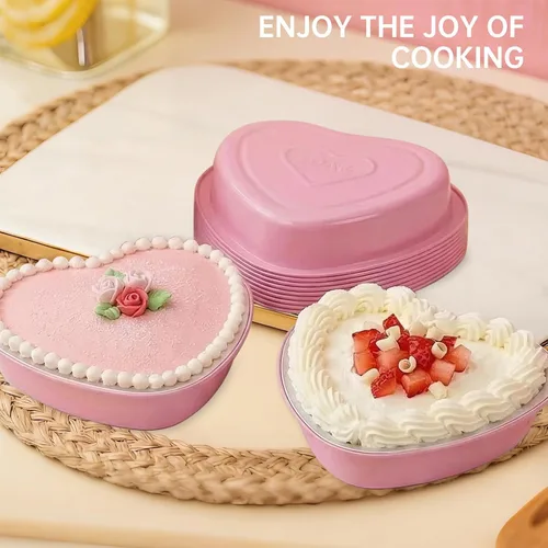 Vista 5 de Juego de 15 moldes para pasteles en forma de corazón con tapas, mini recipientes desechables de papel de aluminio para cupcakes de 22.7 onzas