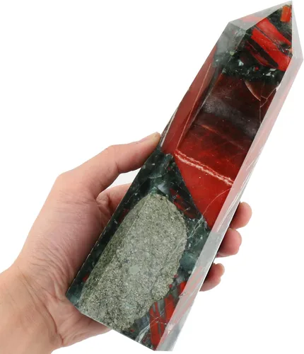 Vista 17 de Torres de cristal de piedra de sangre africana, 6 puntas de cuarzo facetado, obelisco rojo curativo, varita de cristal curativo 0.6-0.8 libras