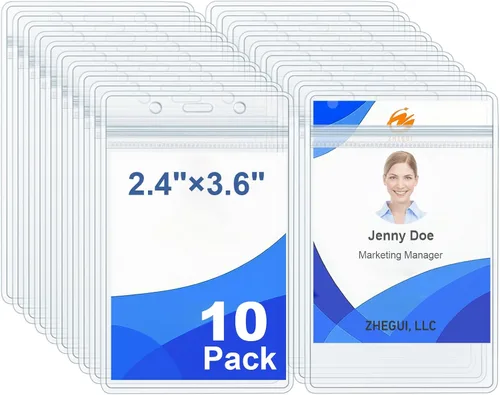 Vista 8 de Soporte vertical de plástico transparente para tarjetas de identificación con nombre, resistente al agua, con cierre resellable, de PVC