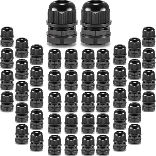 Vista 15 de QILIPSU Prensaestopas de nailon NPT de 1/2, impermeable, IP68 ajustable, para cable de 0.236-0.472 in de diámetro (1/2 NPT, 12 unidades)